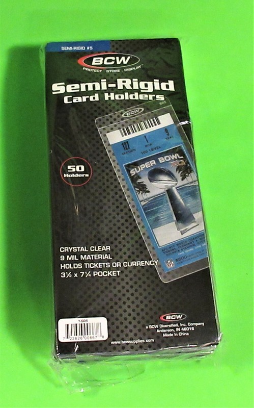 50 SEMI-RIGID CARD HOLDER, FOR TICKETS OR CURRENCY,9 MIL,3-1/2x7-1/4 POCKET, SR5