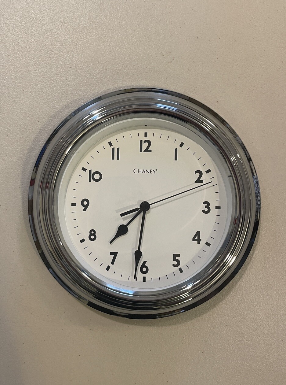 Chaney 01081 Stainless Finish Standard 9" Wall Hanging Clock - Tested Working