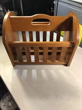 VINTAGE  SOLID WOOD TWO SECTION MAGAZINE RACK 14.25Hx18.25Lx13.50”W