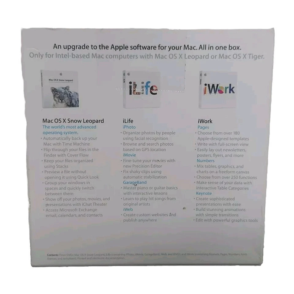 Apple Mac Box Set Includes Mac OS X Snow Leopard iLife 09 iWork 09 MC209Z/A - Image 3 of 4