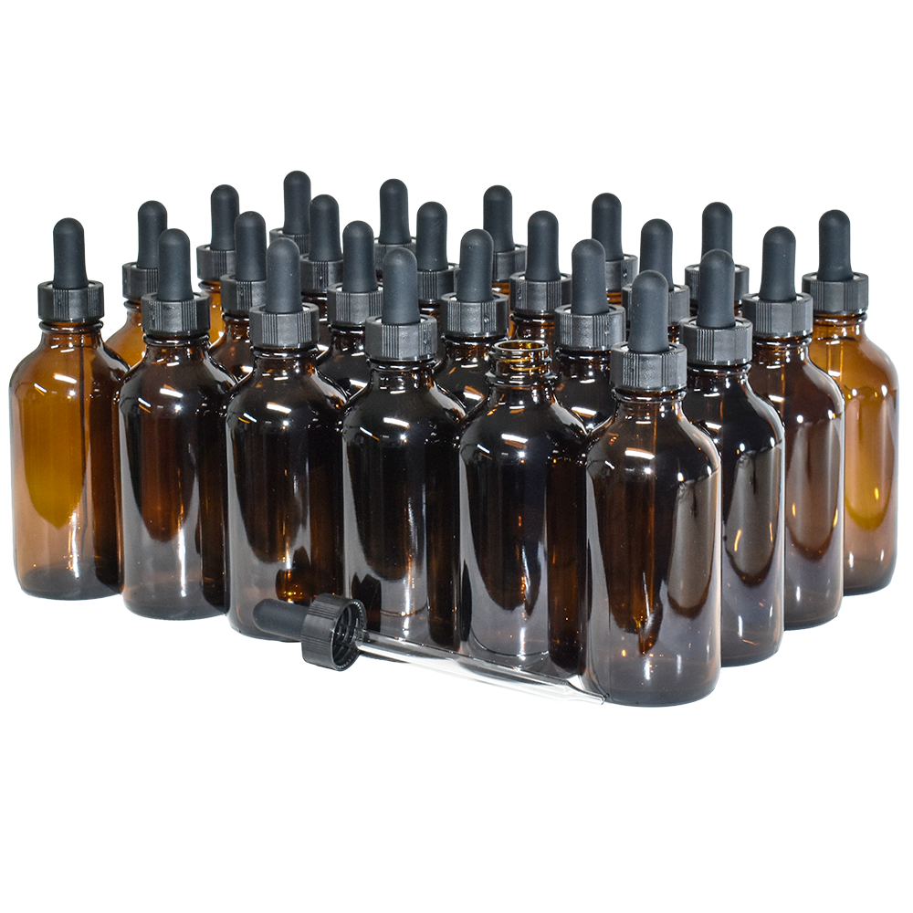 4 oz. Amber Boston Round with Black Glass Dropper (22/400) (V23) (V20)