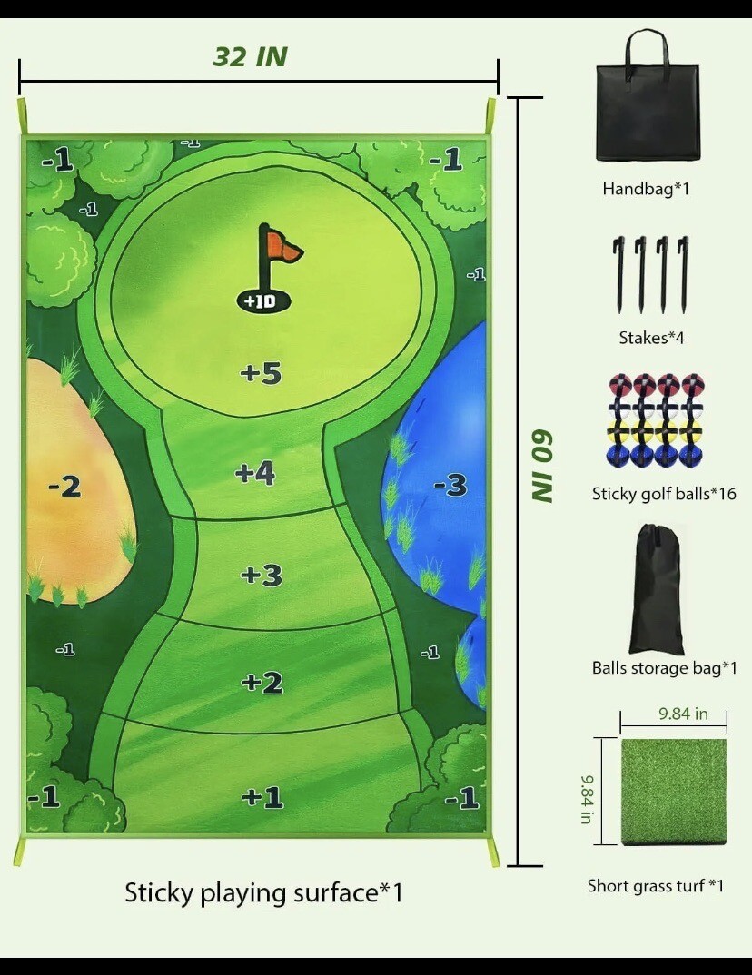 Golf Chipping Game Mat Indoor/outdoor Chip Game with 16 Grip Golf Balls And More