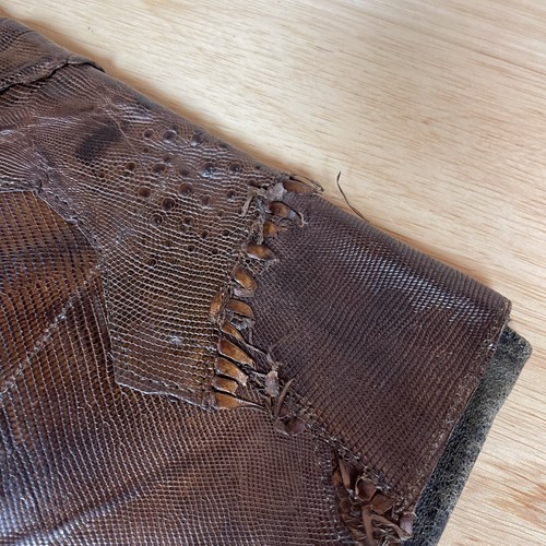 Vintage 80s Brown Lizard Exotic Leather Clutch Long Rectangle Handbag Purse - Picture 22 of 24