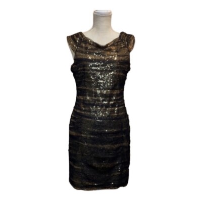 Lulus Womens Size Large Feeling Alive Gold and Black Sequin Dress With Tulle