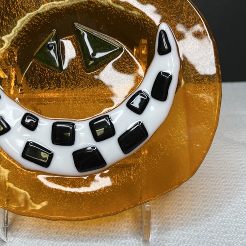 Department 56 Fused Glass Jack O Lantern Pumpkin Plate Halloween 7" - Picture 5 of 7