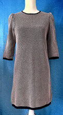 COS Women's Navy Tan Raised Knit Sweater Dress Shift 100% Cotton Size S
