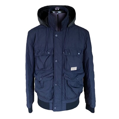Armani Exchange Kapuzenjacke Navy Blau Nylon Wattiert Herren Medium