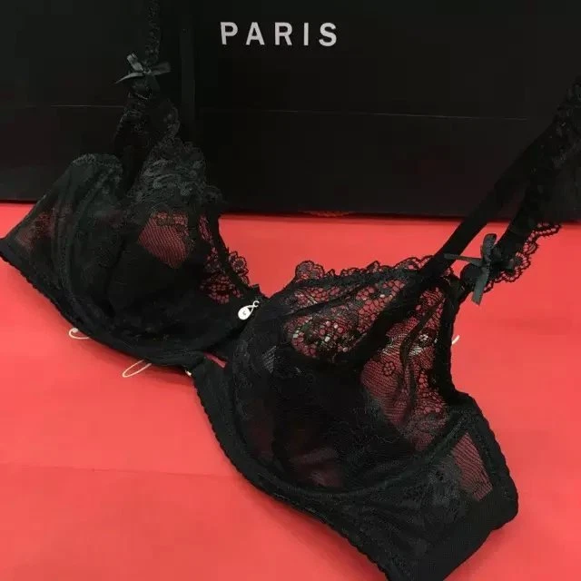 Women Bra and Panties Transparent Lace Lingerie Bras Set Black White Blue Purple - Image 4 of 4