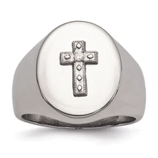 Chisel Stainless Steel Polished Cross CZ Signet Ring SR473