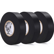 Pack of 3 Black Electric Tape Professional Grade PVC Electrical 3/4 inch x 66ft