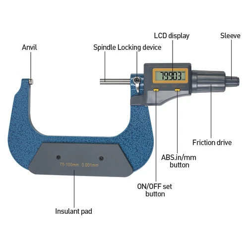 Micrometer Digital Micrometer 0-25/50/75/100 mm 0.001mm Electronic LCD Gauge - Picture 13 of 17