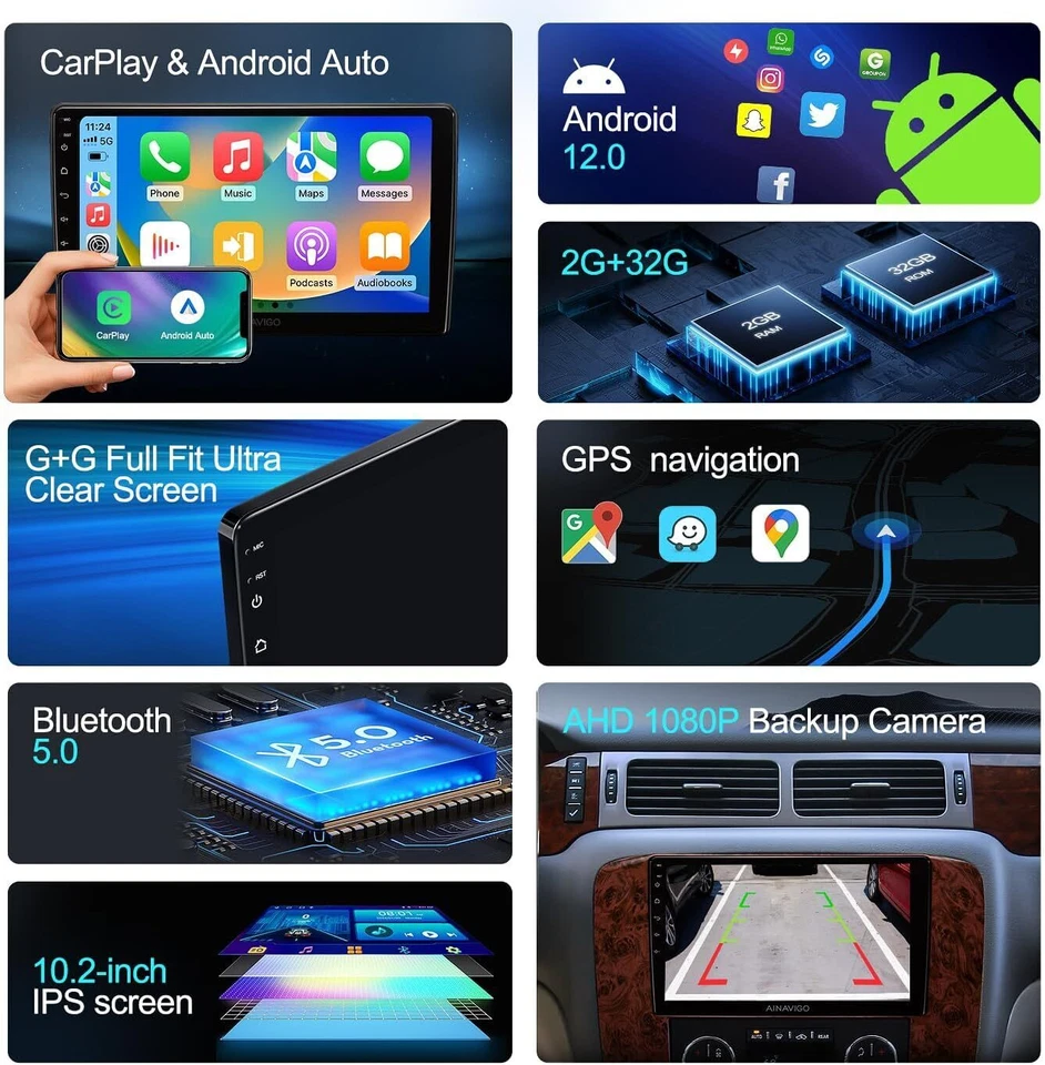 For 2007-2014 Chevy Tahoe Suburban Wireless CarPlay Android 15 Car Radio Stereo Foto 4 de 4