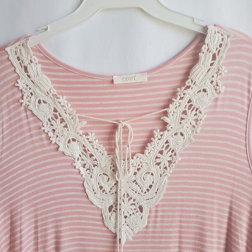 T-shirt donna Oddi spalle fredde top a righe pizzo accento nappa cravatta più 3XL - Foto 3 di 8