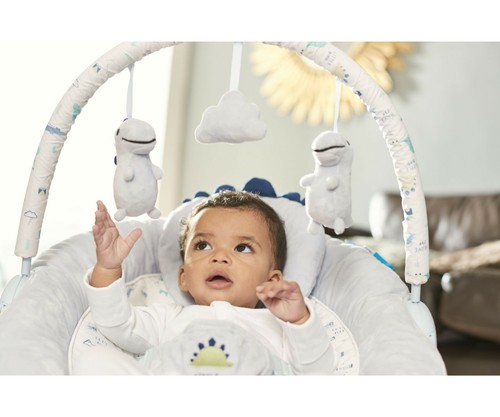 LADIDA Blue Baby Bouncer Recliner Padded Seat, Music & Vibration Dino Design 696 - Picture 2 of 10