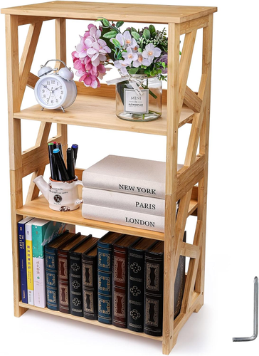 3-Tier Bamboo Bookcase, Open Shelf Organizer for Home and Office Use