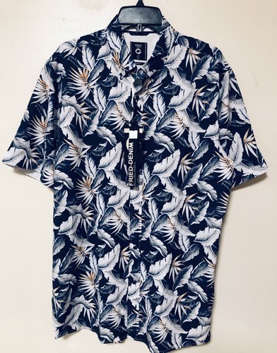 NWT Men’s Fried Denim SLIM Fit Button Down Floral S/S Stretch Hawaiian Shirt XL