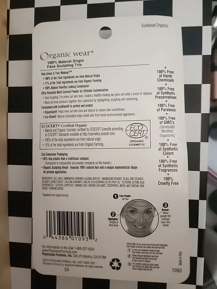 PHYSICIANS FORMULA ORGANIC SCULPTING TRIO FACE POWDER #1093 SUNKISSED ORGANICS - Image 2 of 2