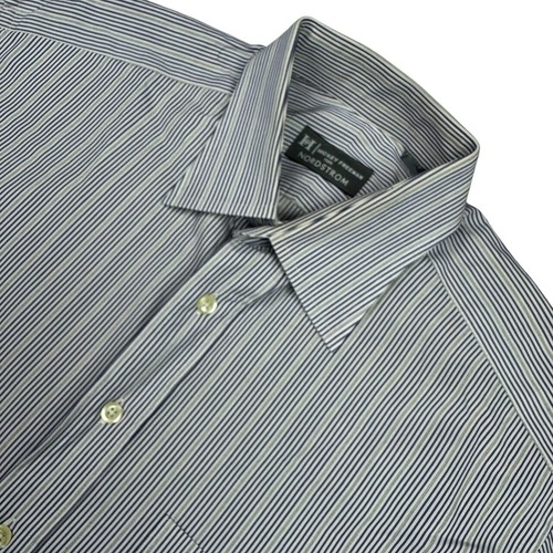 Hickey Freeman, Hickey Freeman Men's 100% Cotton L/S Button Shirt Black/Gray Stripe • 15.5 x 33