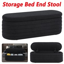 45.5" Black Teddy Velvet Oval Storage Bench Upholstered Ottoman End of Bed Stool