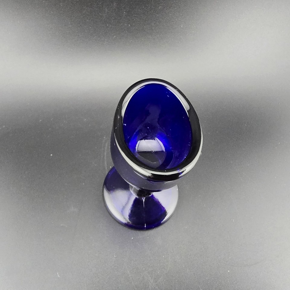 Vintage Cobalt Blue Glass Eye Wash Cup Pedestal Ocular Care Apothecary