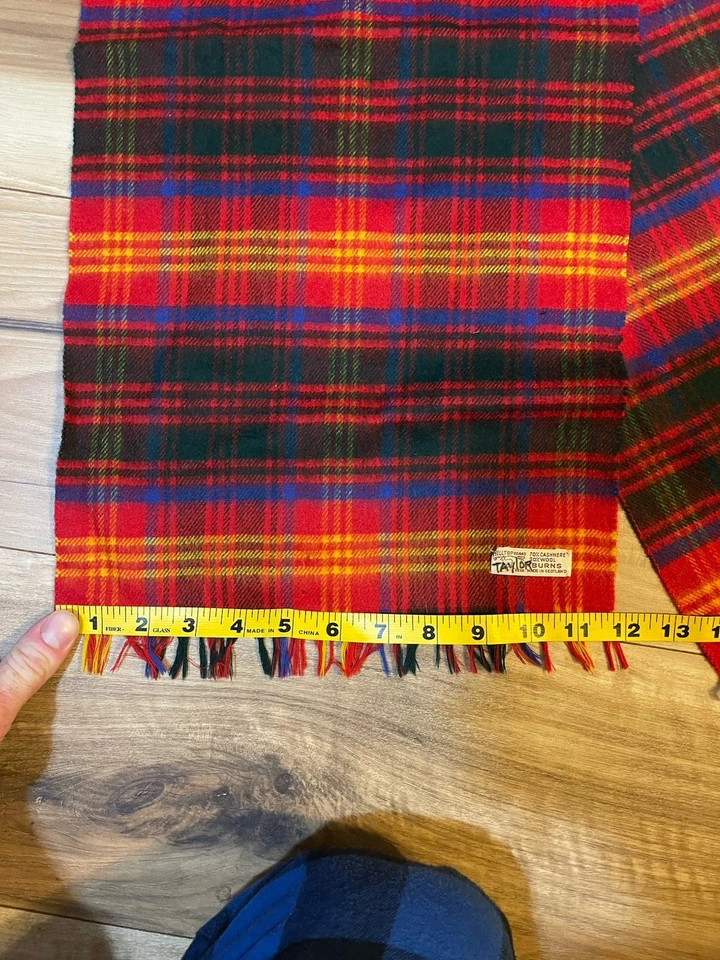 Vtg Cashmere Wool Red Black Plaid Scarf Scotland Hilltop Brand EUC 48”x12.5” - Image 4 of 4