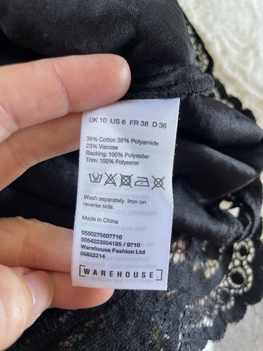 Warehouse Ladies Black Lace Like Top Sleeveless Size 10 - Picture 5 of 5
