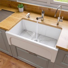 Pemberly Row 30" White Arched Apron Thick Wall Fireclay Single Bowl Farm Sink