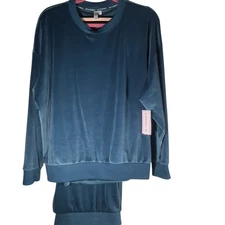 Joyspun Women's Ribbed Soft Blue Velour Top and Pants Pajama Lounge Set XL NWT
