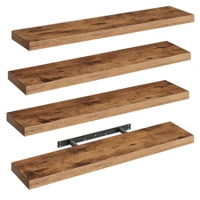 Floating Shelves for Wall, 1.5" Thick Wall Shelf Set of 4 with Invisible Brac...
