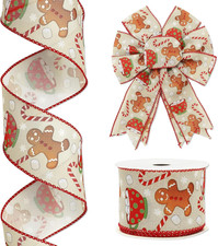 Christmas Wired Edge Ribbon Gingerbread Candy Cane Craft Ribbon 2.5 Inch X 12 Ya