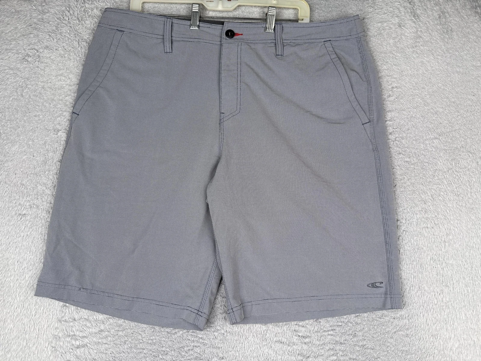 O'Neill Hybrid Chino Shorts Mens 38 Gray Check Microfiber 11 Inseam Quick Dry
