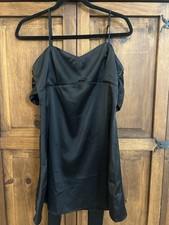 URBAN OUTFITTERS Black Satin Slip Dress Bow Accent Zip Strappy Mini Size M
