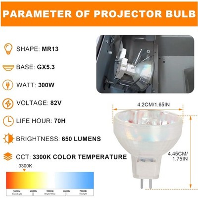 Quartz Glass 82V 300W Projector Bulb 2 Pack for Apollo Kodak