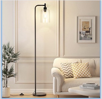 【Upgraded】Dimmable Floor Lamp for Living Room with Glass Shade, Bl