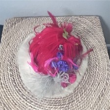 Red, Cream, Purple Floral Feather Fascinator Headpiece for Women, Formal