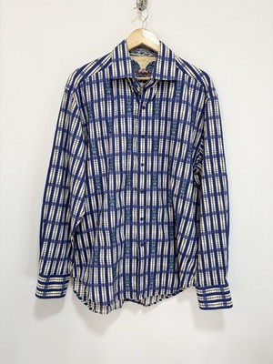 Robert Graham Herren Hemd Größe XL blau bestickt kariert langarm