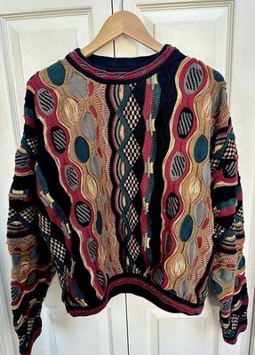 Vintage Seven Oaks Tundra SZ L Men s 3D Textured Knit Mercerized Cotton Sweater