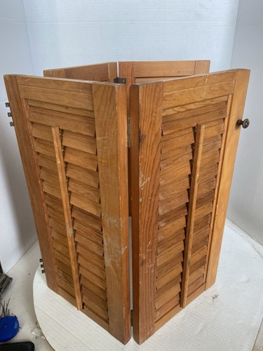 Louver Plantation Window Shutters Size 18” Tall x 17 3/4” Wide Natural Wood.