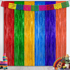 2 Pack Mexican Color Fiesta Foil Curtain Streamer Decorations