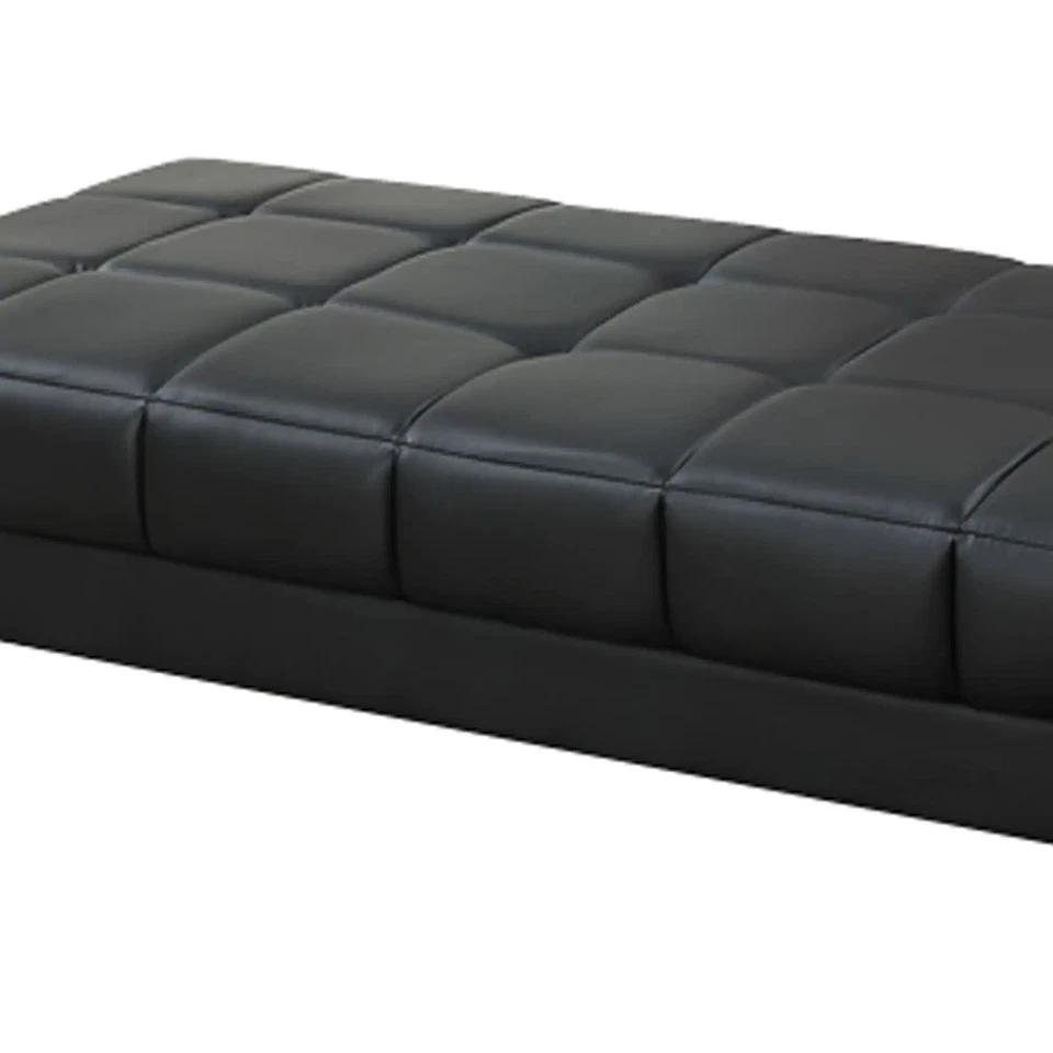 Modish Bonded Leather Ottoman In Black Black Medium - Image 4 of 4