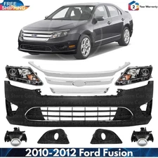 Front Bumper Cover Paintable & Grille Assembly Kit For 2010-2012 Ford Fusion