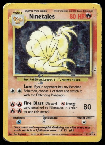 Pokemon Cards Ninetales 12/102 Base Set Unlimited Holo Holo Rare DMG