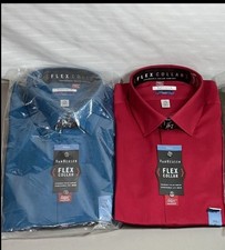 2 NEW -Van Heusen Men's TALL FIT Dress Shirts Flex Collar Stretch--17/18 --37/38