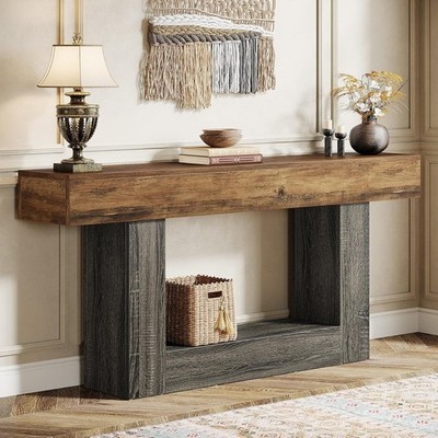 63'' Console Table, 2-Tier Entryway Table with U-Shaped Base for Living Room