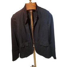 Chico's Ponte Ruffled Trim Black Blazer Hook Closure Size 1 Medium Pre-owned