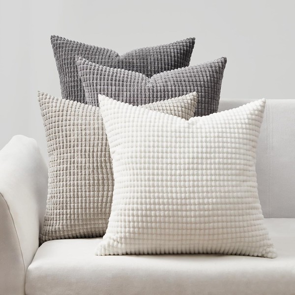Kissenbezug 40X40 Grau 4Er Set Cord KöRnig Farbverlauf Flauschig FüR Sofa-image