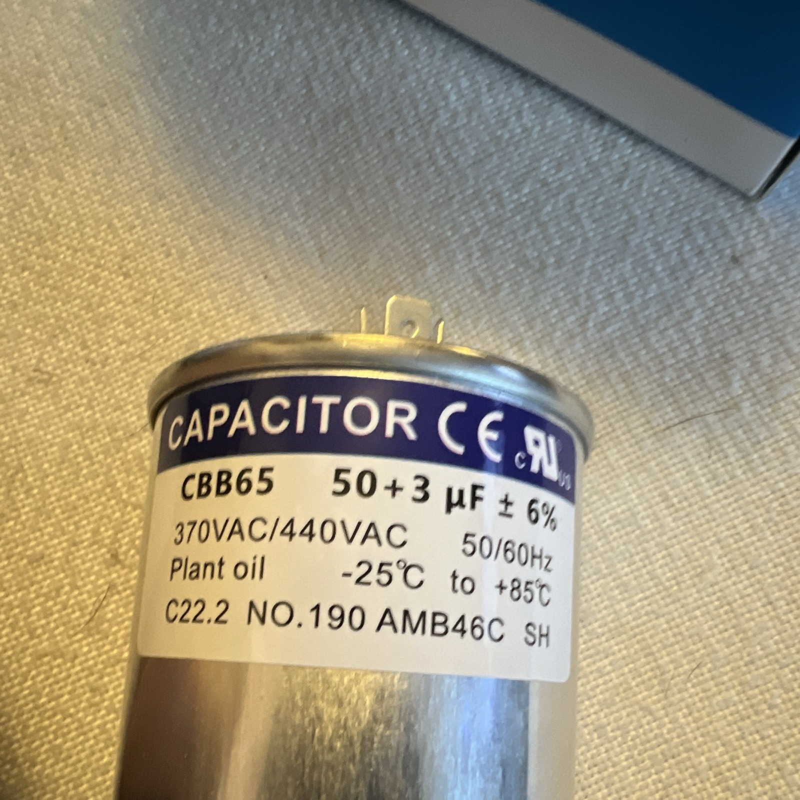 CBB65 Motor Capacitor 50+3µF 370-440VAC ±6% Film Chassis Mount Aluminium image 3