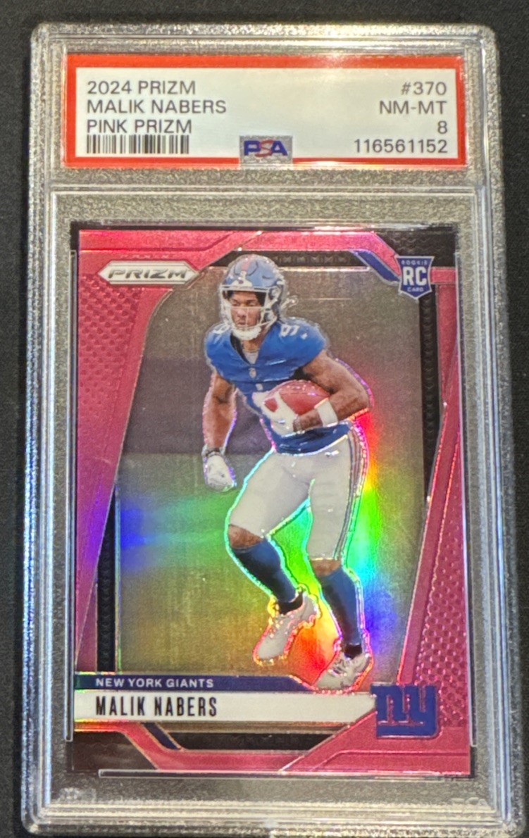 Malik Nabers 2024 Panini Prizm Football Pink Prizm Rookie RC #370 Giants - PSA 8