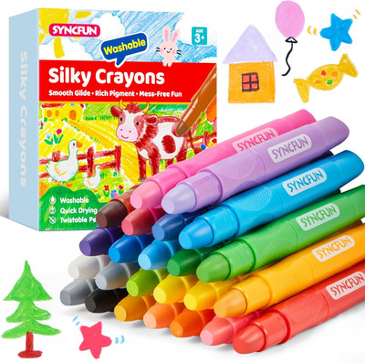 24 Pcs Twistable Silky Crayons Washable Non Toxic Mess Free Kids Ages 3+ Art Set