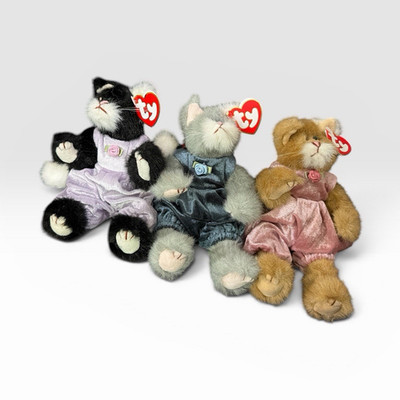Ty Beanie Babies Attic Treasures collection.  Whiskers,  Purrcy and Pouncer